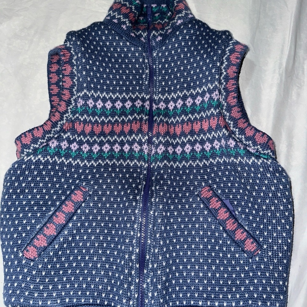 Blue and Pink Patterned Knit Vest